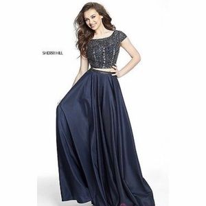 Sherri Hill Two Piece Navy Prom Dress